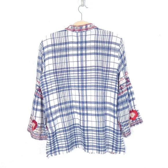 JOHNNY WAS Workshop Freddie Plaid Embroidered Flannel Button Down Shirt - Picture 8 of 12